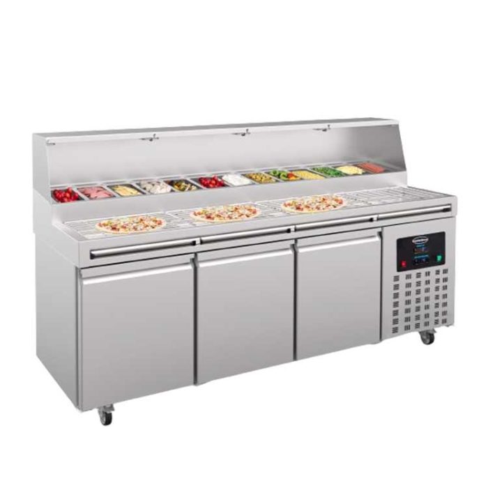 Combisteel 3 Doors Pizza Prep Counter (1360H x 2370W x 850D) - 720 Ltr