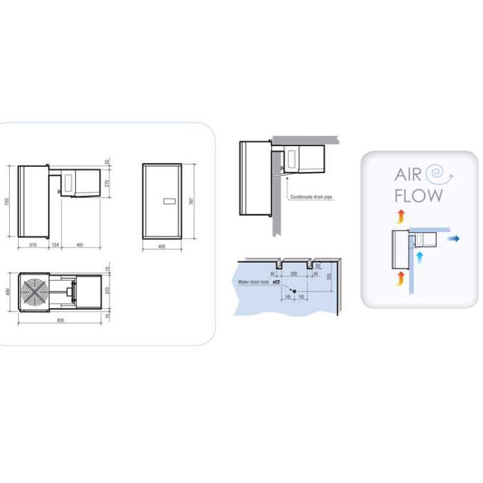 koolmax wall mounted straddle unit for cold rooms small (2.8-5.8 m3) diagram