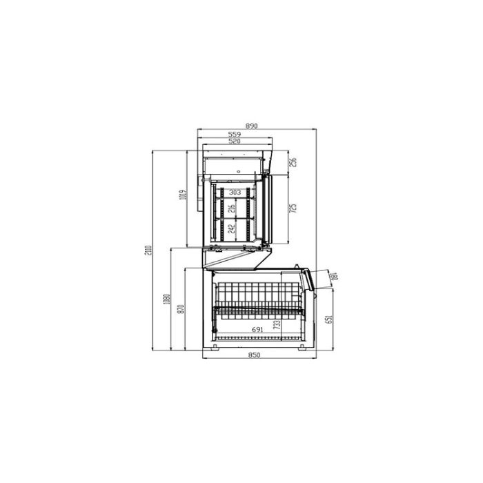 Combisteel Wall Mounted Freezer Unit Black Double Glass Doors (2000H x 1454W x 890D) – 368 top / 530 bottom Liters