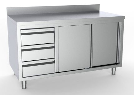 Combisteel 700 WORKTABLE SLIDING DOORS DRAWERS LEFT WITH UPSTAND
