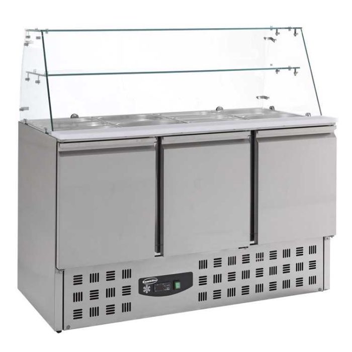 Combisteel 3 Door Saladette Container With Glass Cover (850H x 1365W x 700D) - 368 Ltr