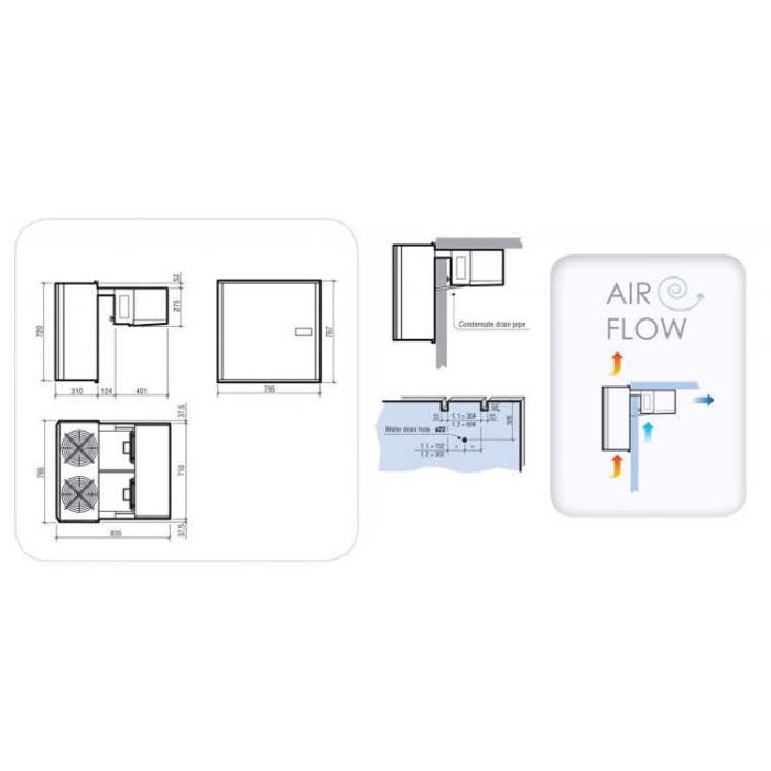koolmax wall mounted straddle unit for freezer rooms (6.3-9.8 m3) diagram